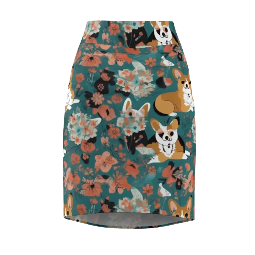 Floral Corgi Club on a Pencil Skirt