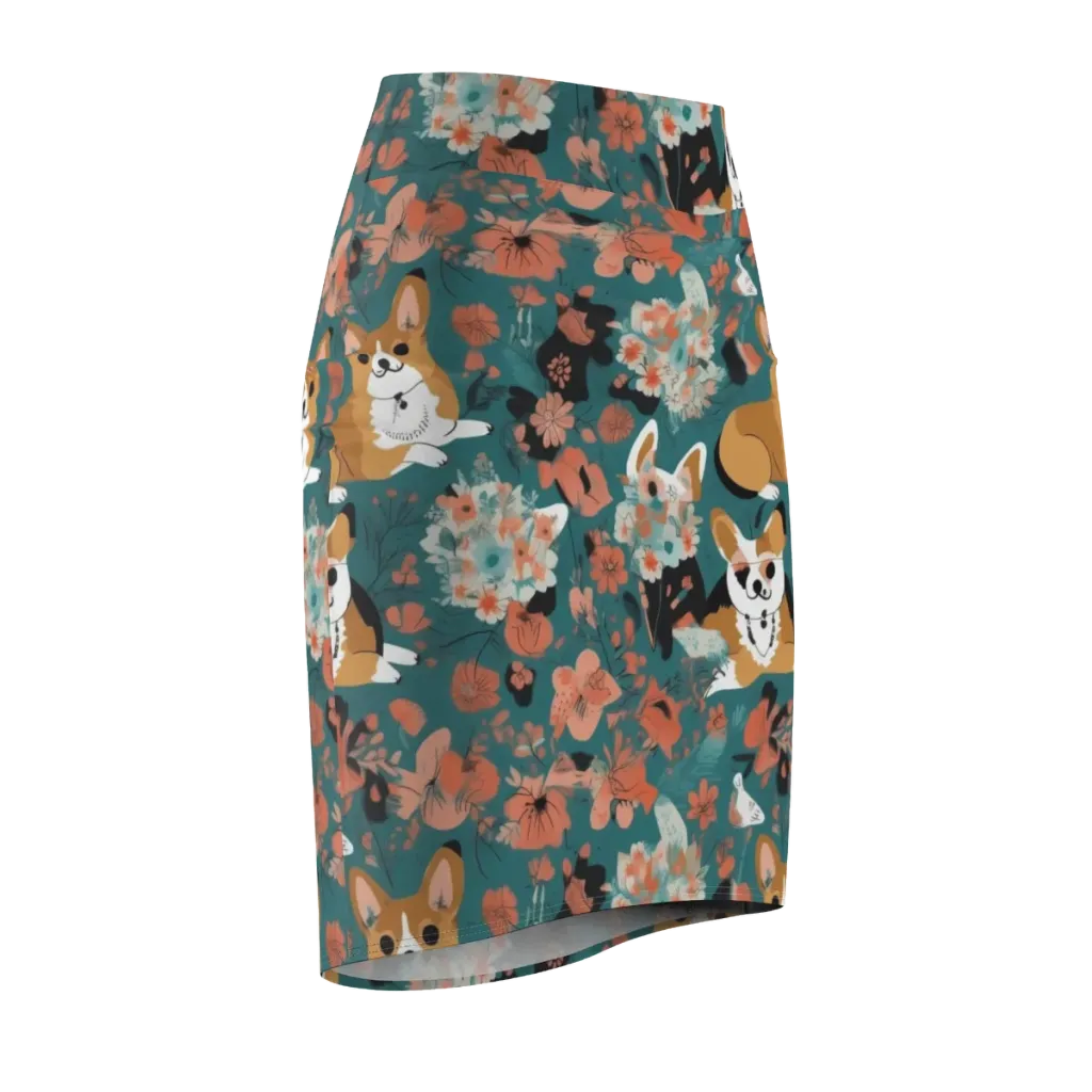 Floral Corgi Club on Pencil Skirt — Front Side