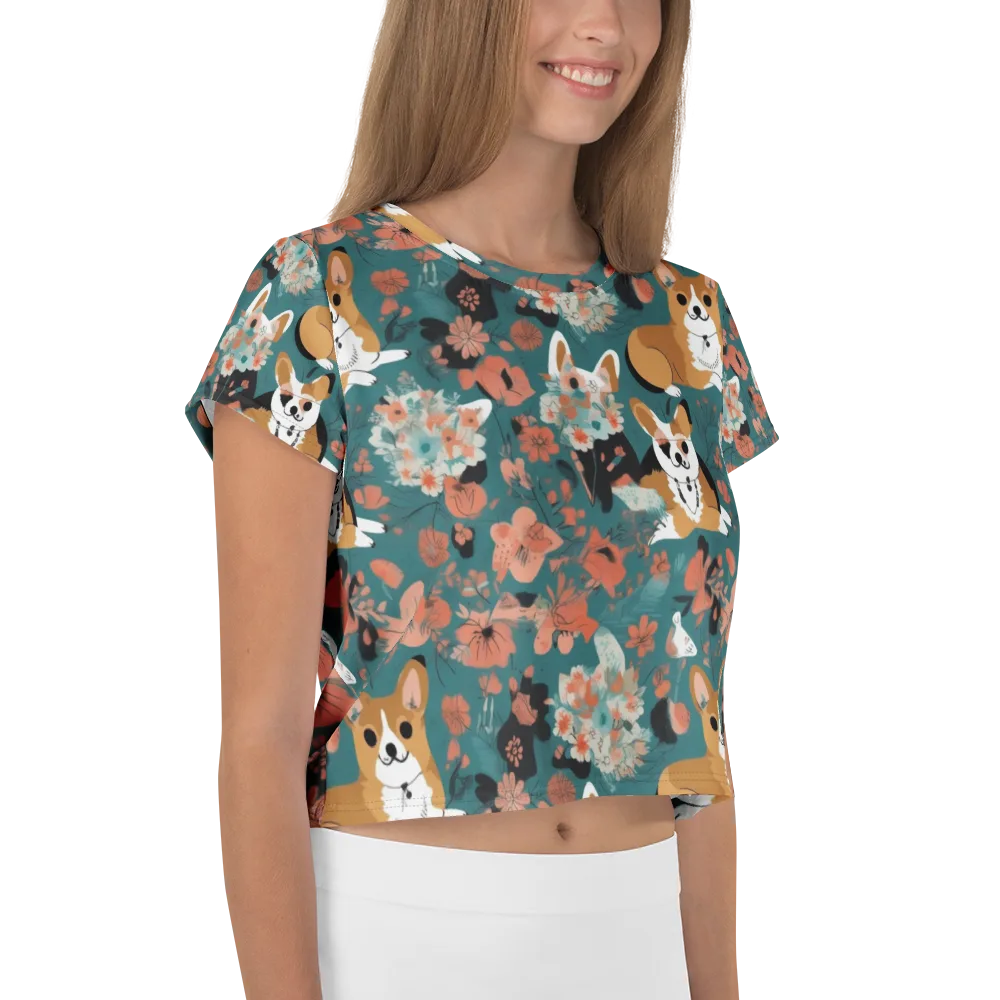 Floral Corgi Club on Crop Tee — Right