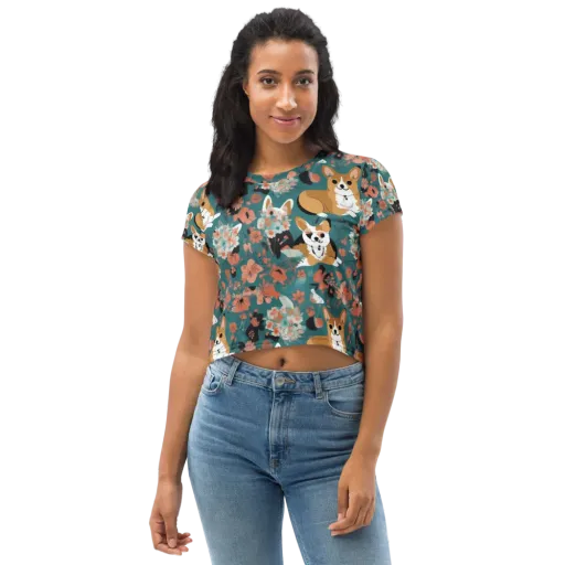 Floral Corgi Club on a Crop Tee