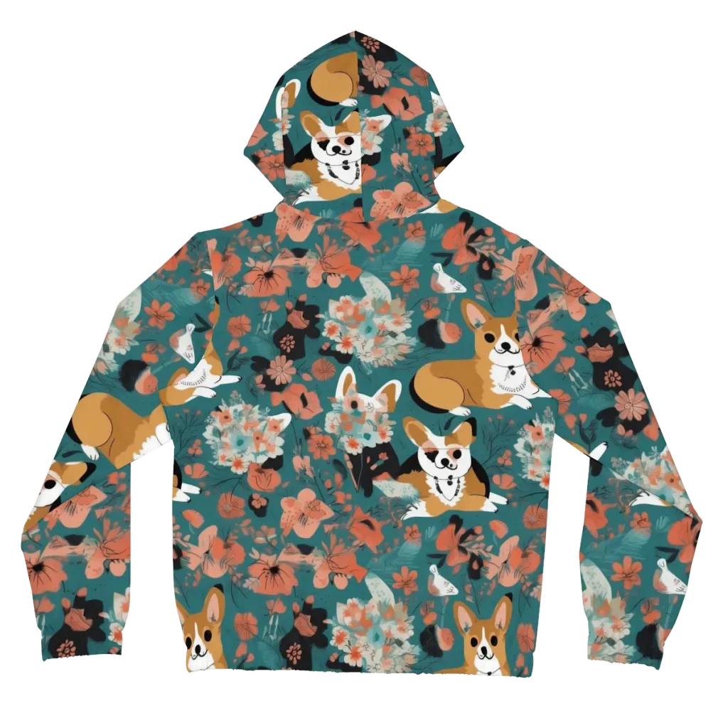 Floral Corgi Club on Women's Full-Zip Hoodie — Back