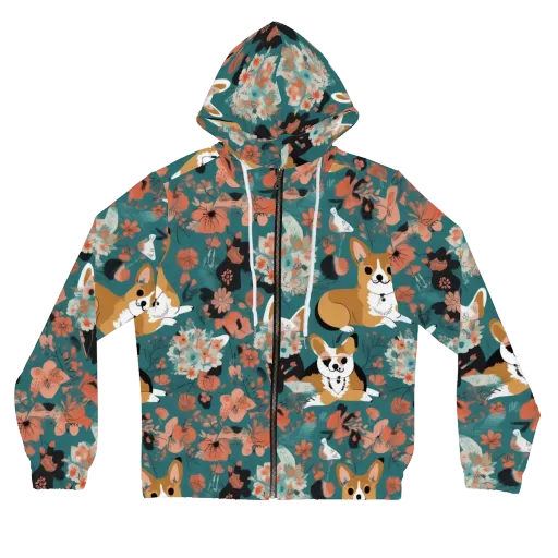 Floral Corgi Club on a Women's Full-Zip Hoodie