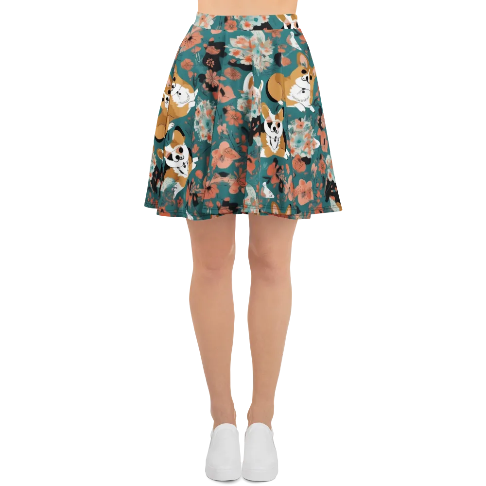 Floral Corgi Club on Skater Skirt — Front