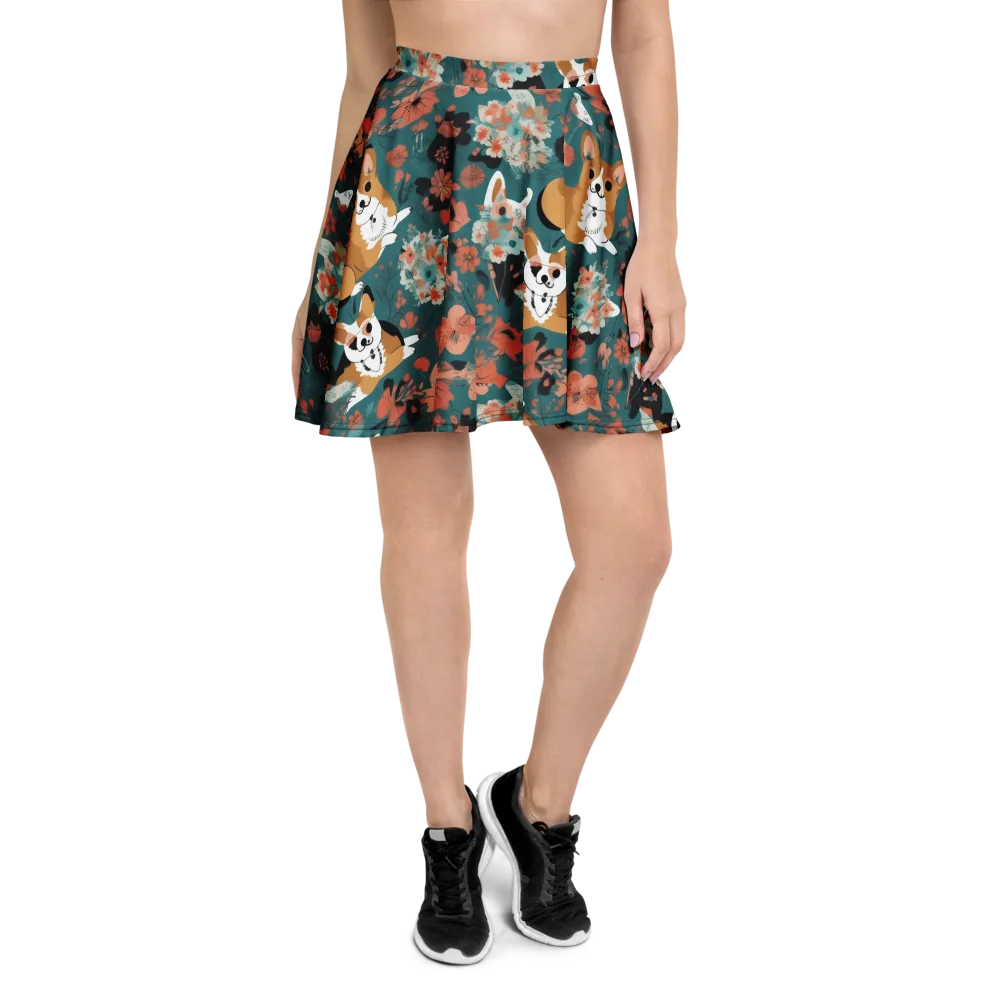 Floral Corgi Club on Skater Skirt — Front