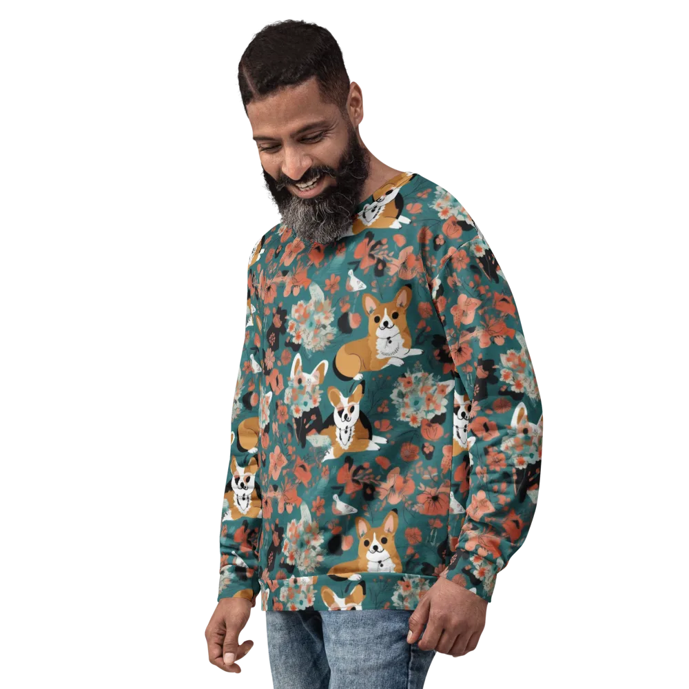 Floral Corgi Club on Sweatshirt — Left Front