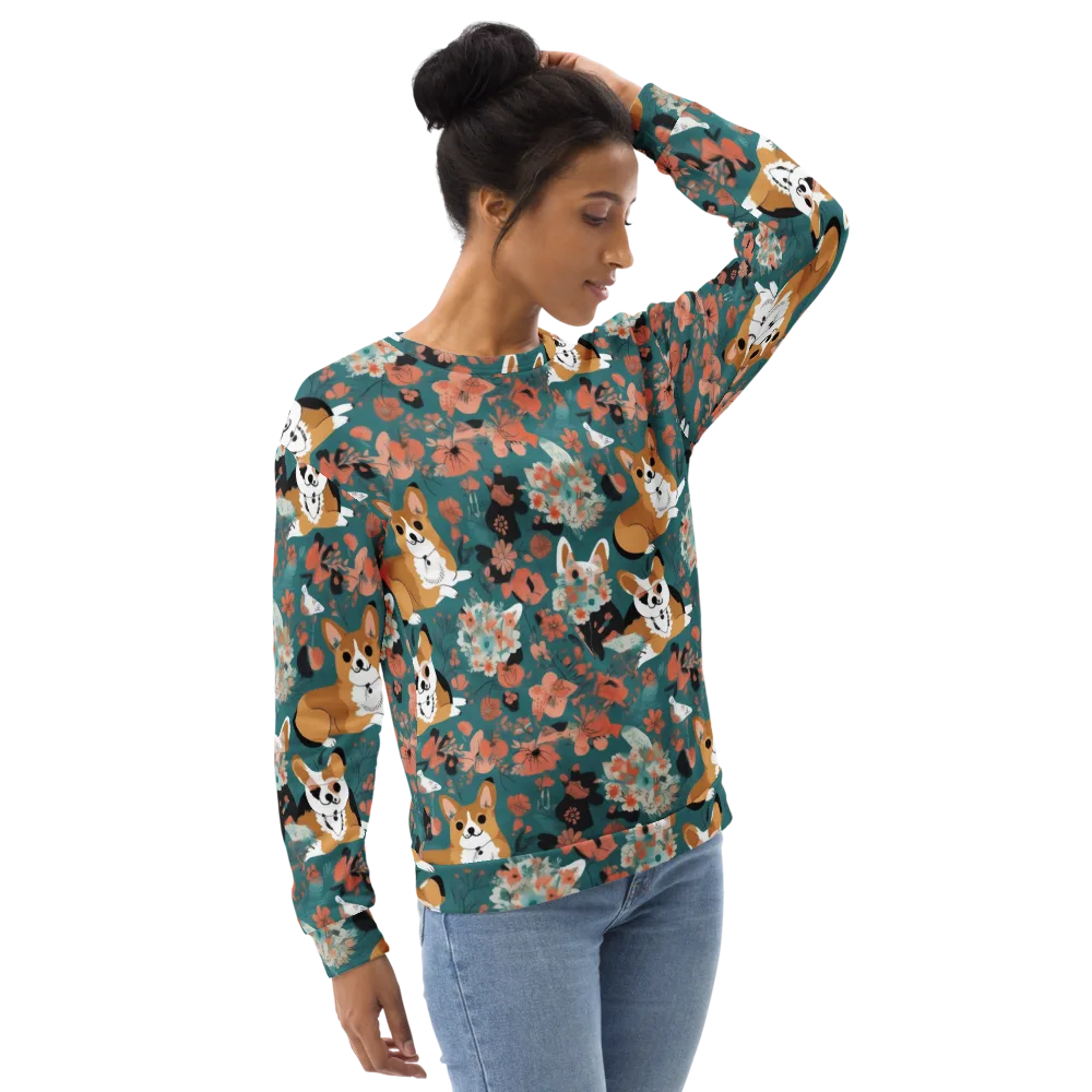 Floral Corgi Club on Sweatshirt — Right Front
