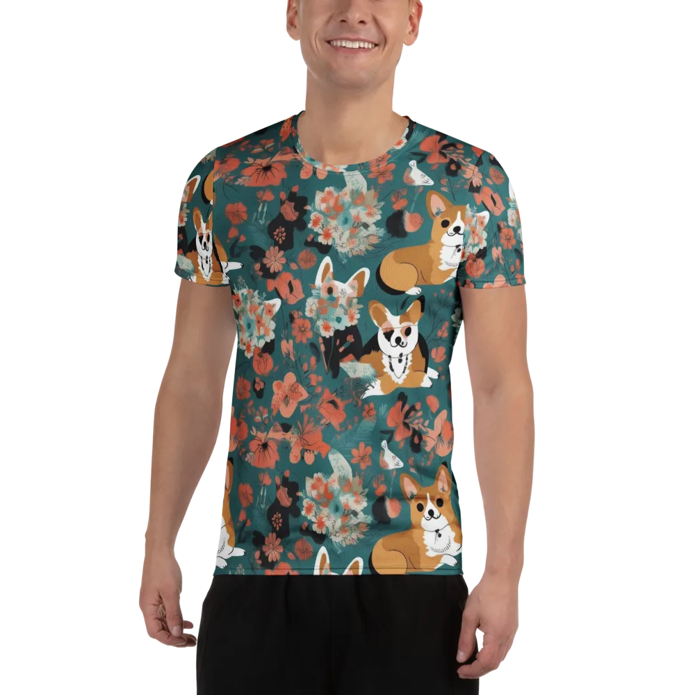 Floral Corgi Club on Men's Athletic T-Shirt — Front