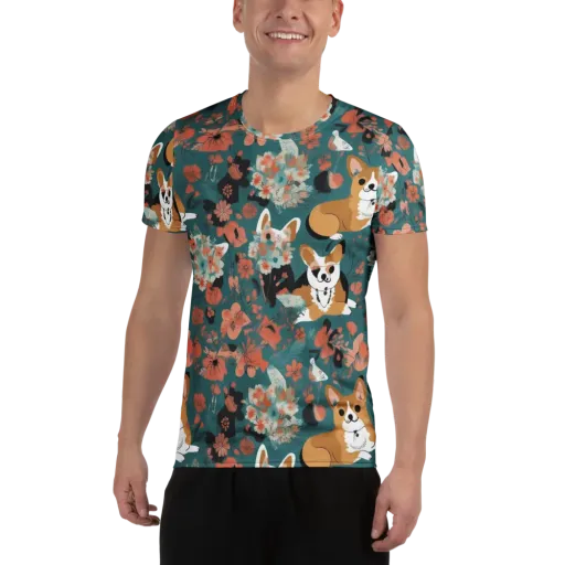 Floral Corgi Club on a Men's Athletic T-Shirt