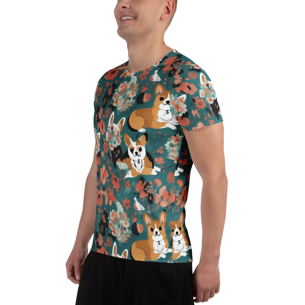 Floral Corgi Club on Men's Athletic T-Shirt — Left
