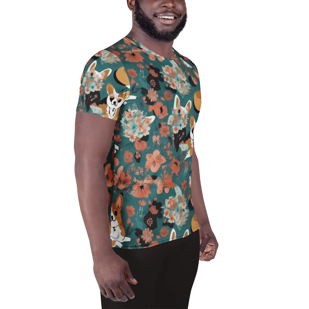 Floral Corgi Club on Men's Athletic T-Shirt — Right