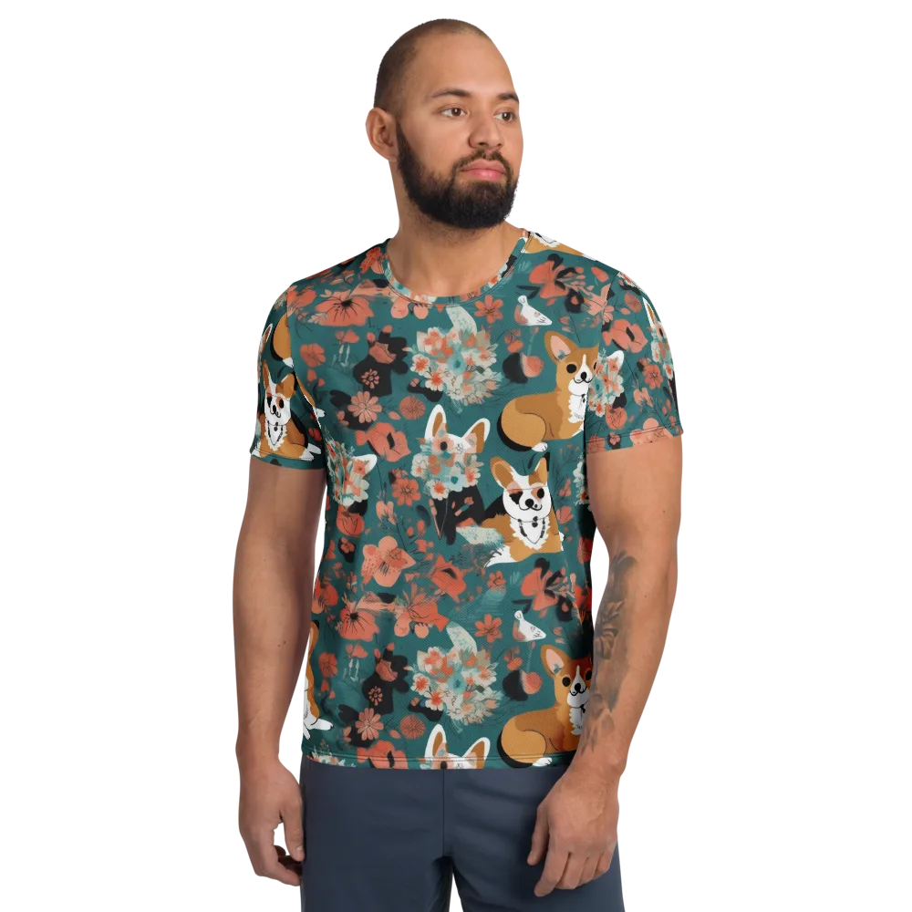 Floral Corgi Club on Men's Athletic T-Shirt — Front