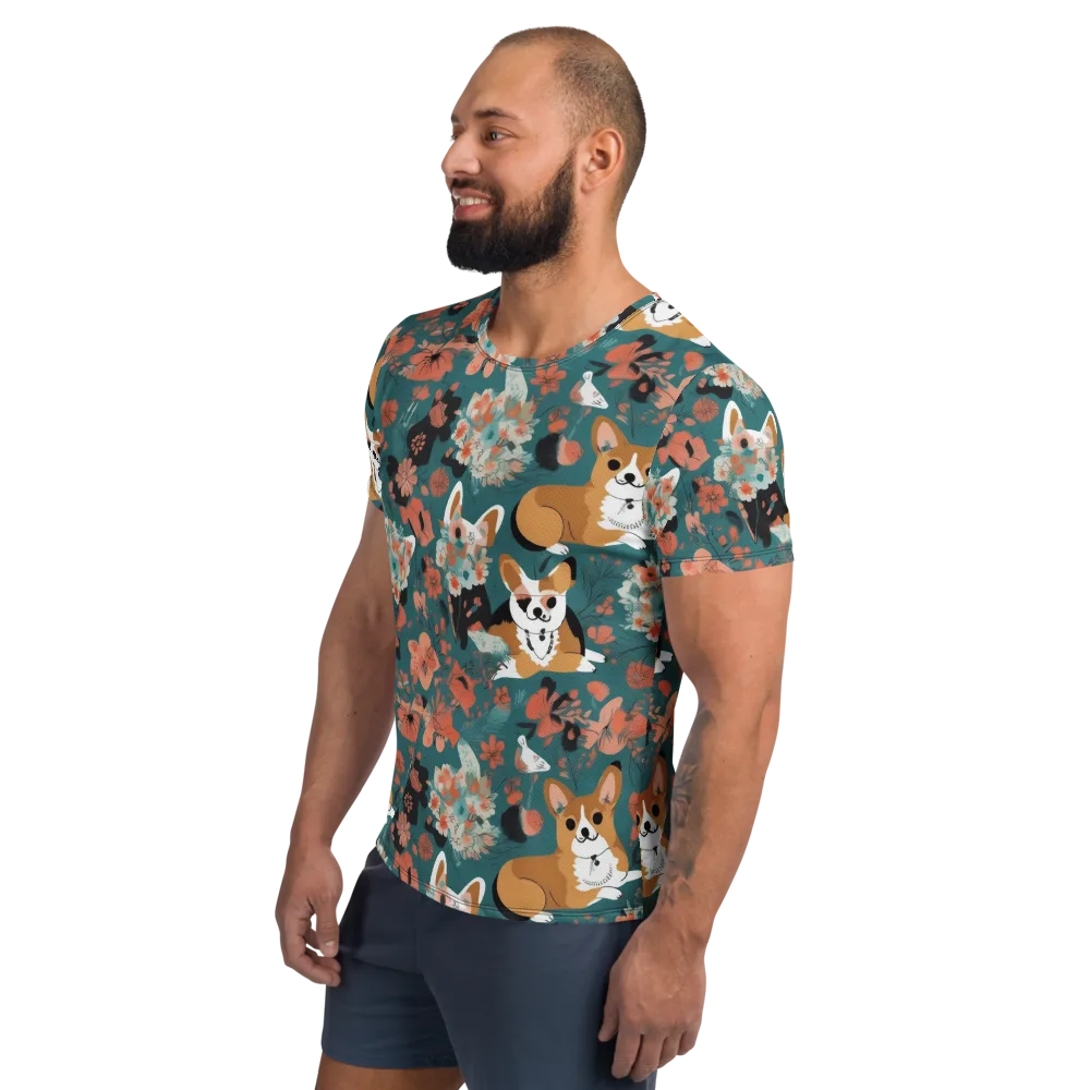 Floral Corgi Club on Men's Athletic T-Shirt — Left