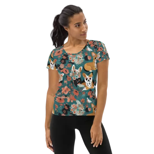 Floral Corgi Club on a Women's Athletic T-Shirt