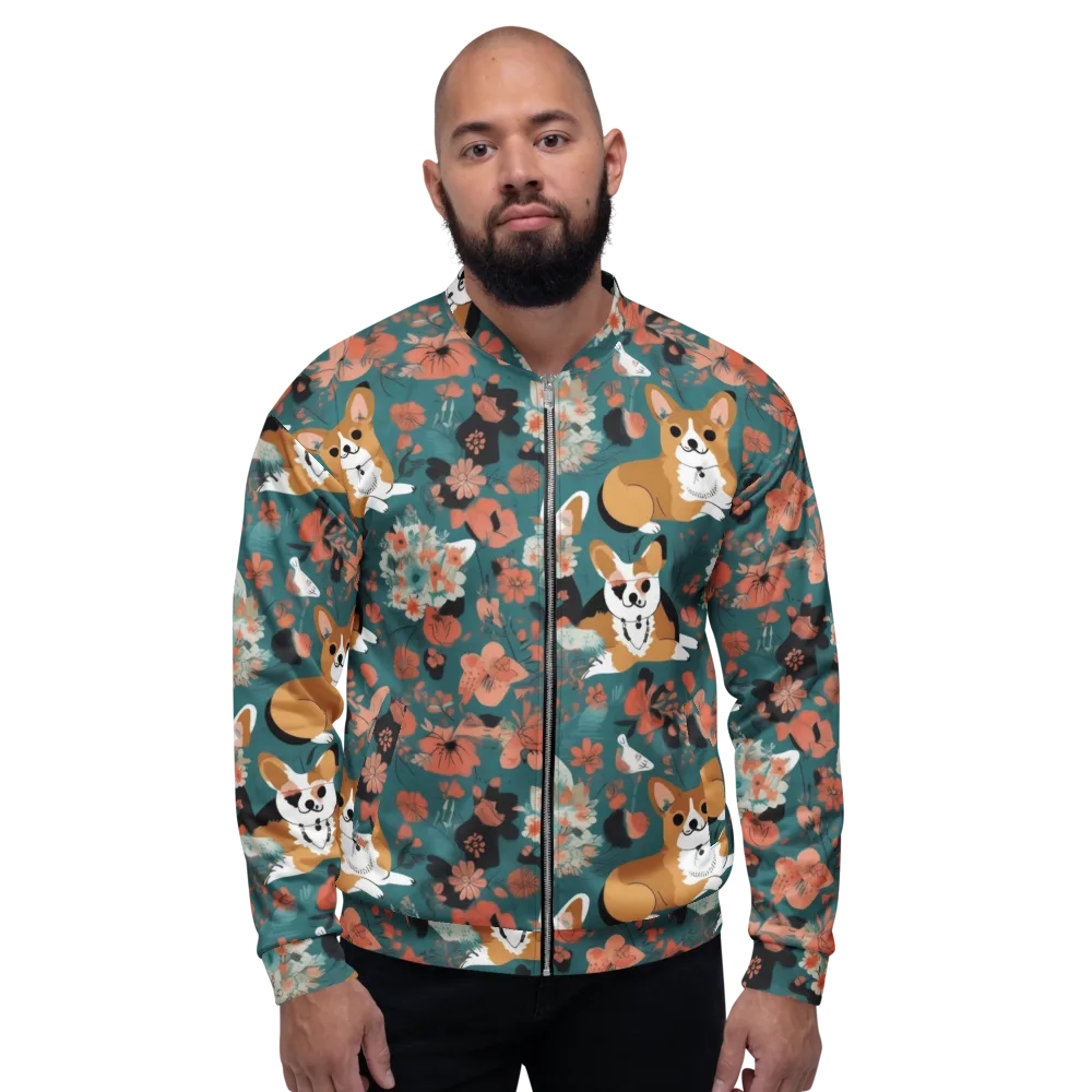 Floral Corgi Club on Bomber Jacket — Front