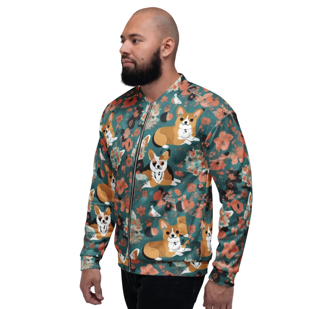 Floral Corgi Club on Bomber Jacket — Left
