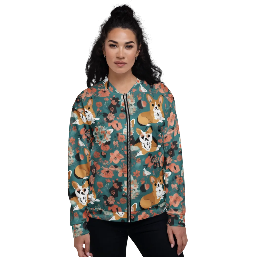 Floral Corgi Club on Bomber Jacket — Front