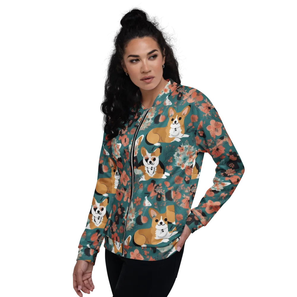 Floral Corgi Club on Bomber Jacket — Left