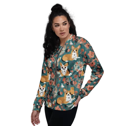 Floral Corgi Club on a Bomber Jacket