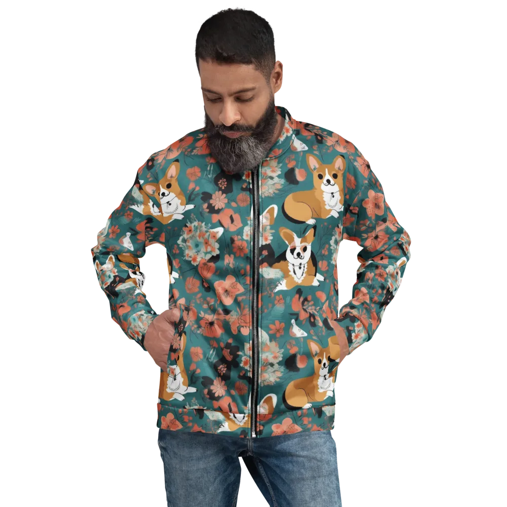 Floral Corgi Club on Bomber Jacket — Front