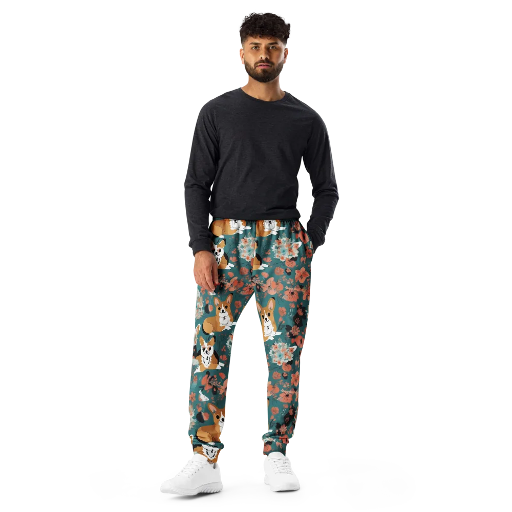 Floral Corgi Club on Men's Joggers — Front