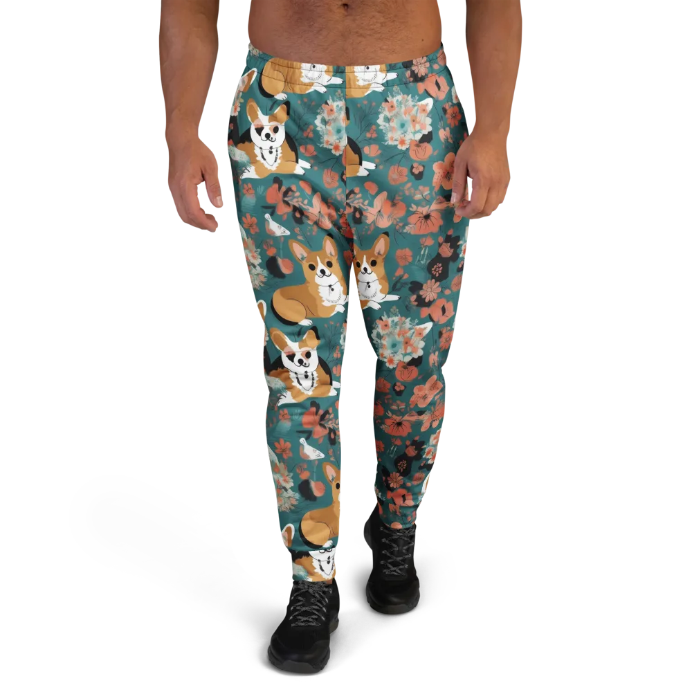 Floral Corgi Club on Men's Joggers — Front