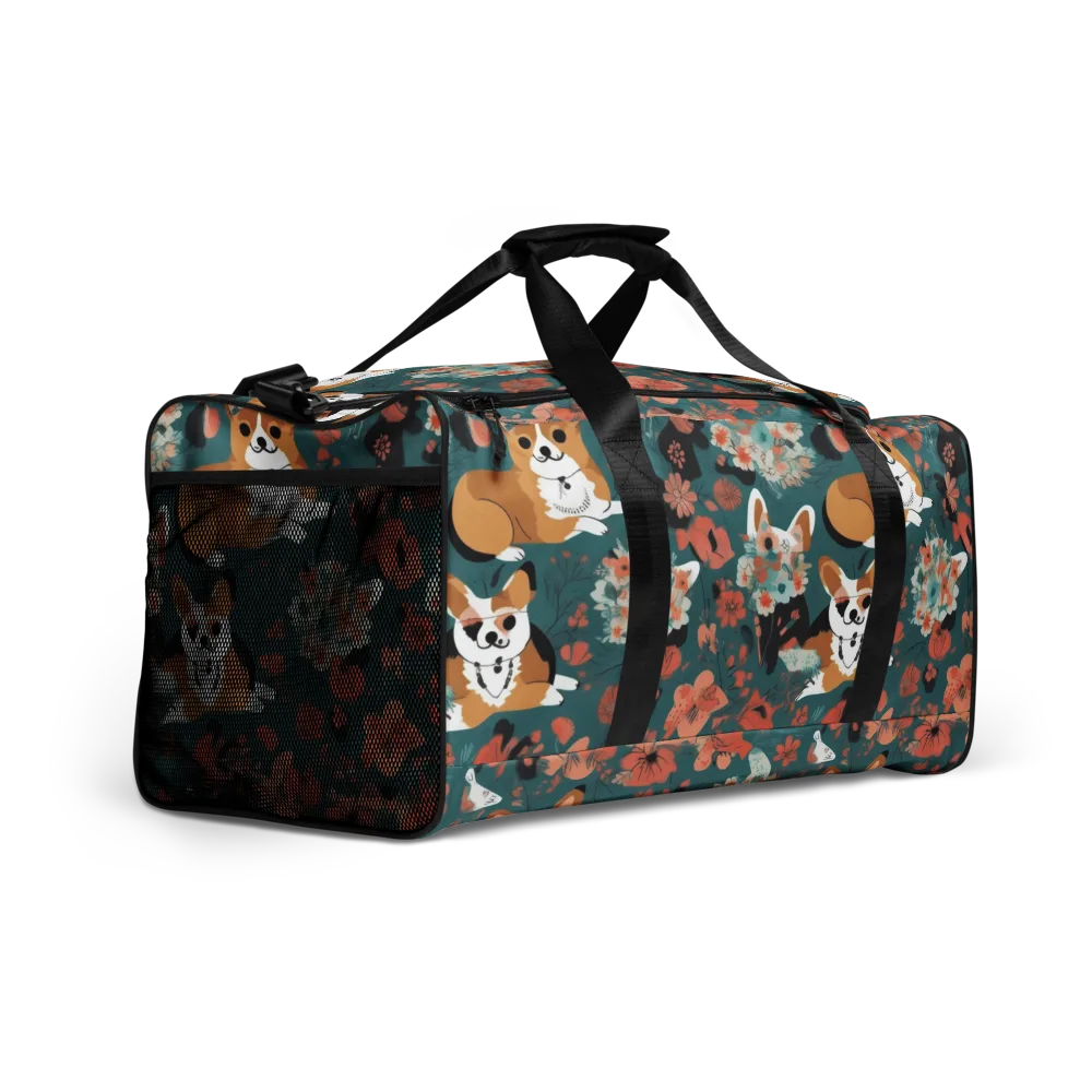 Floral Corgi Club on Duffle Bag — Right Front