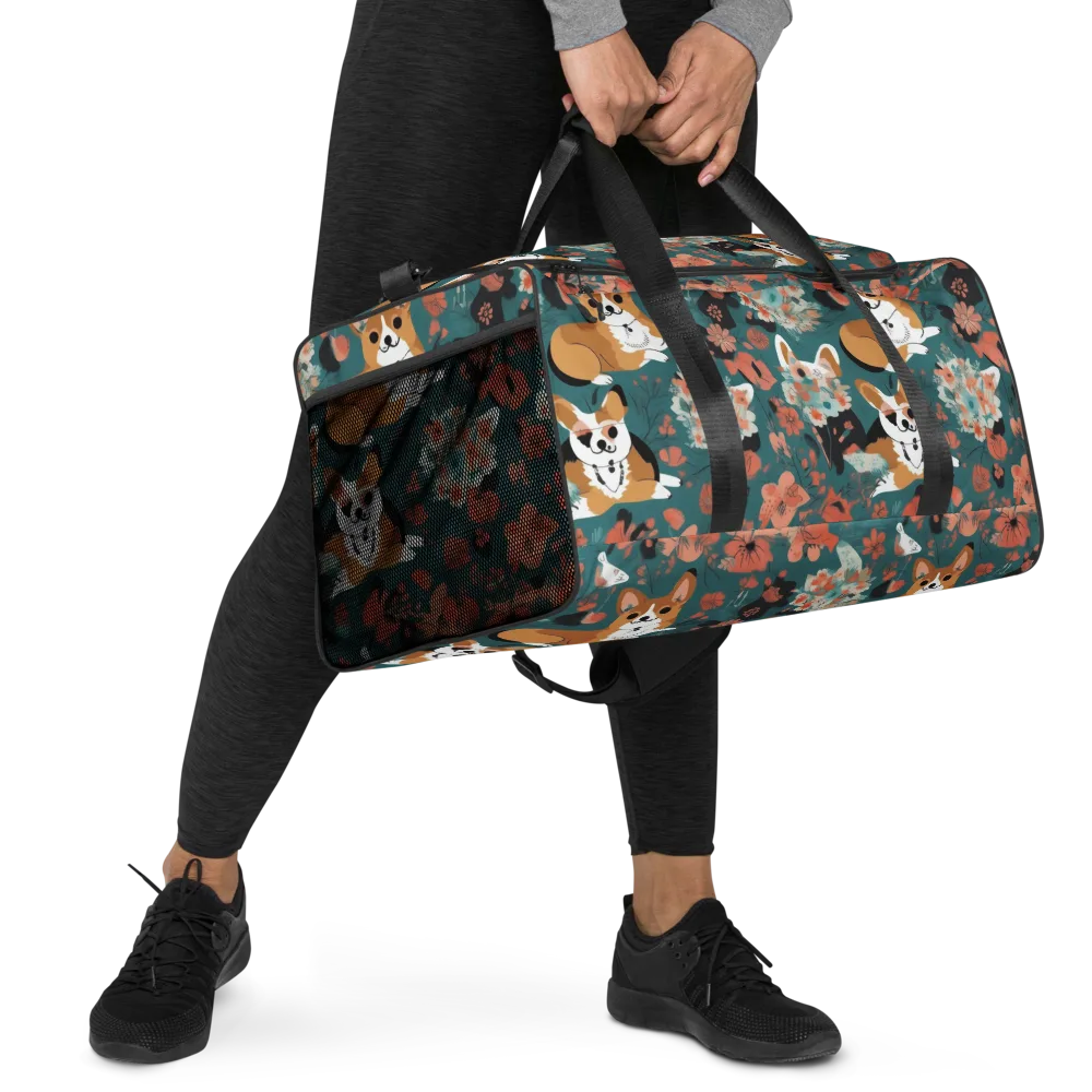 Floral Corgi Club on Duffle Bag — Right Front