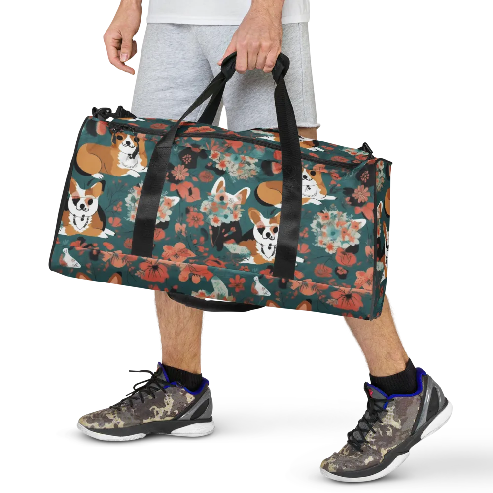 Floral Corgi Club on Duffle Bag — Front