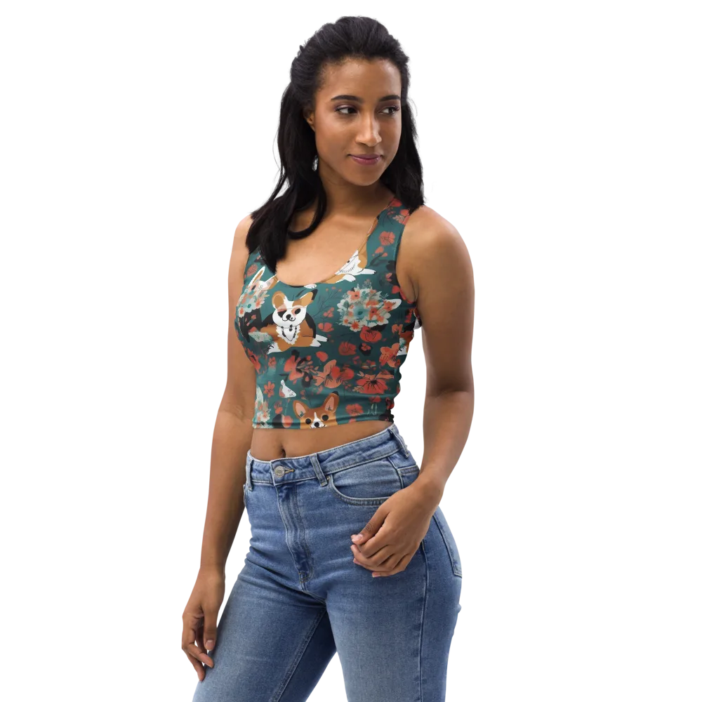 Floral Corgi Club on Crop Top — Left Front