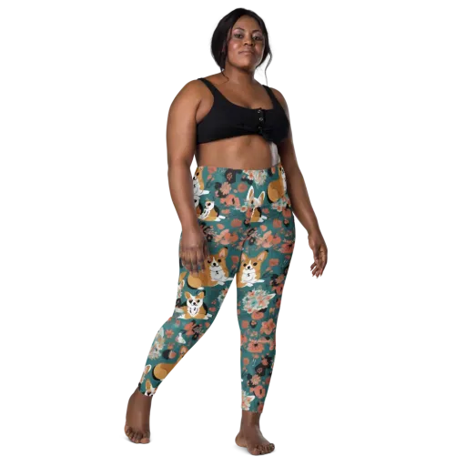 Floral Corgi Club on a Leggings with Pockets