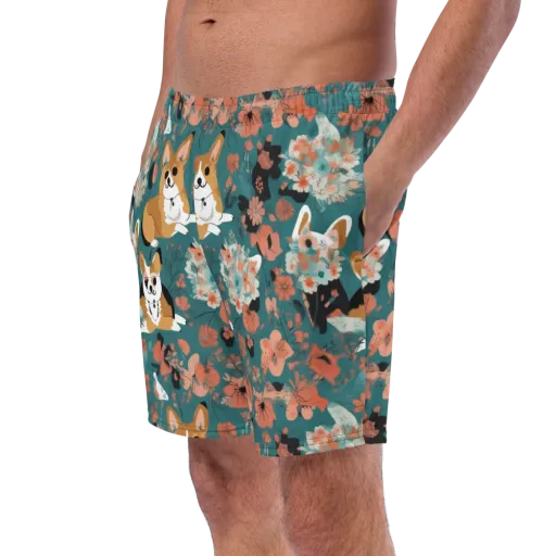 Floral Corgi Club on a Swim Trunks