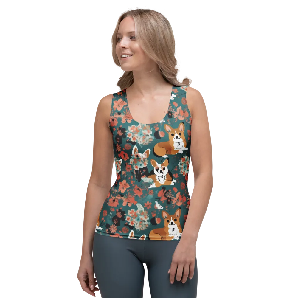 Floral Corgi Club on Women's Tank Top — Front