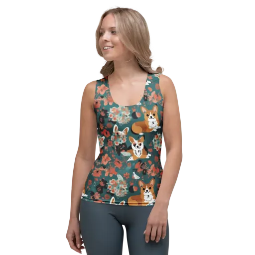 Floral Corgi Club on a Women's Tank Top