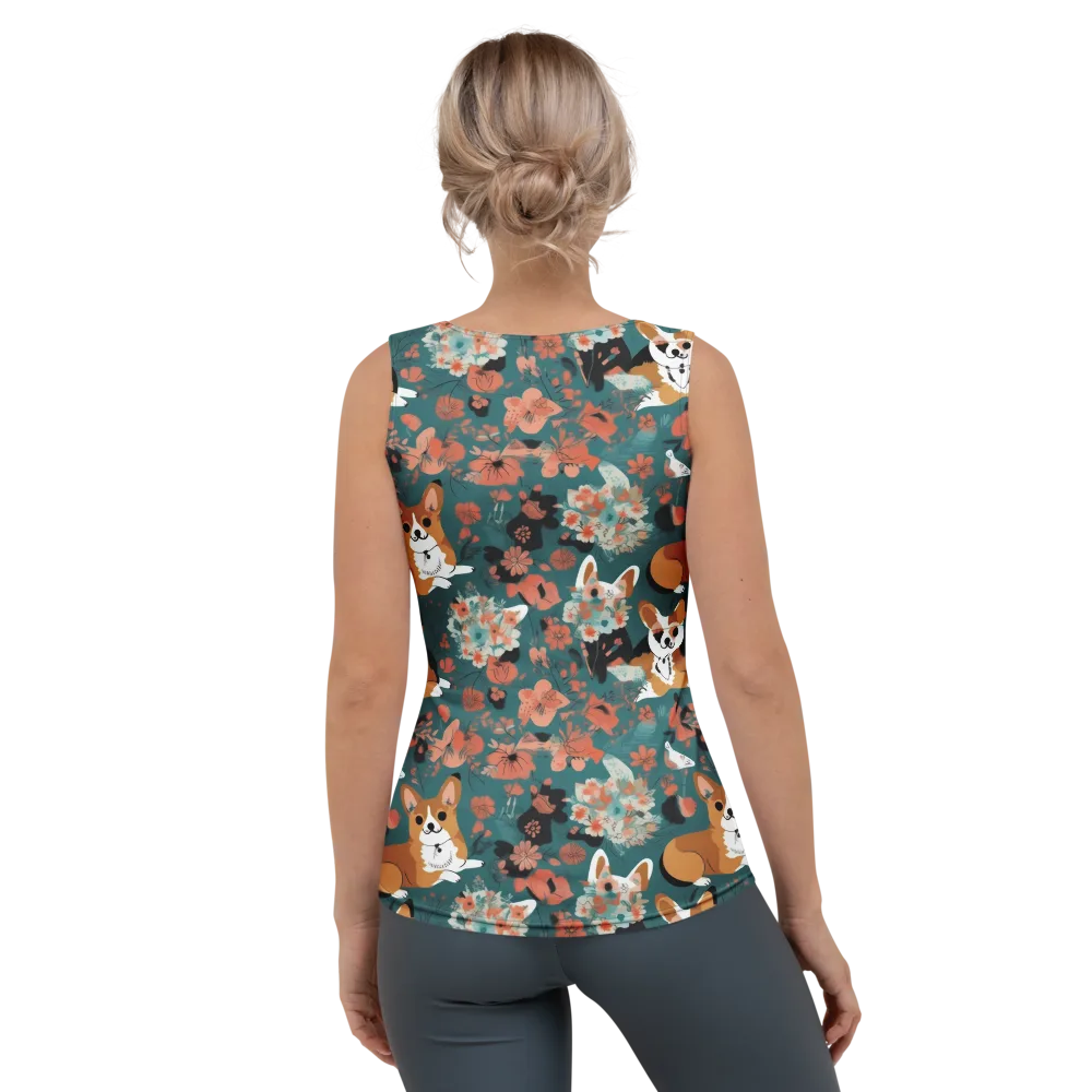 Floral Corgi Club on Women's Tank Top — Back