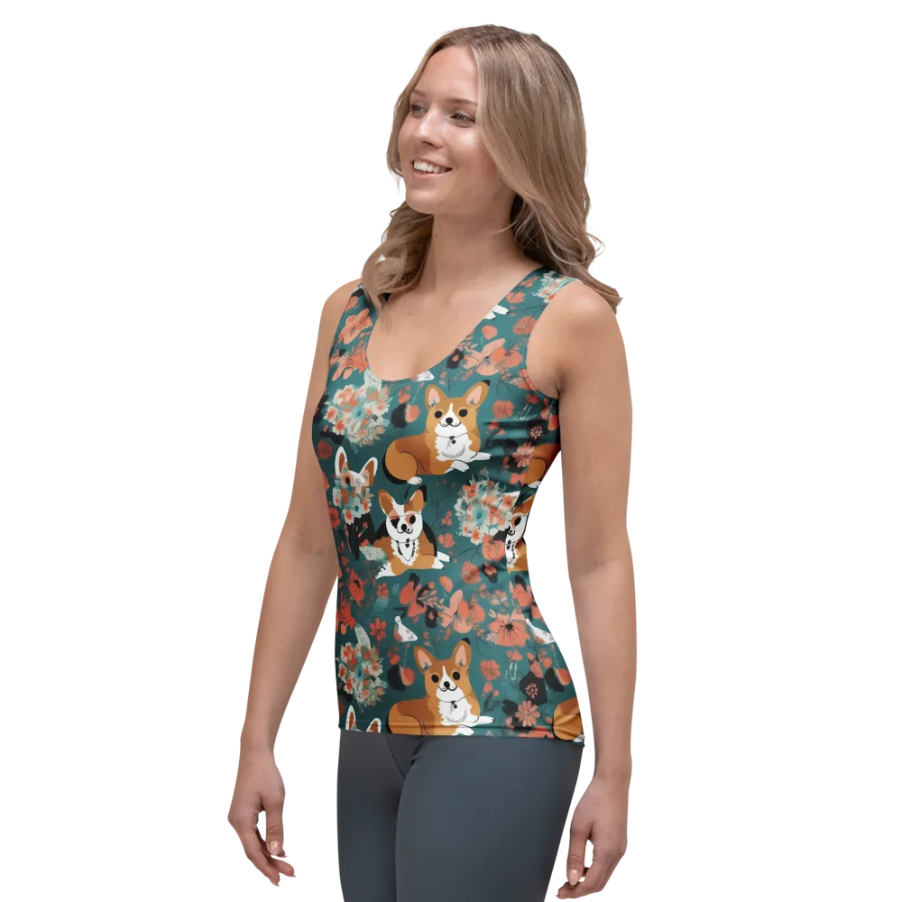 Floral Corgi Club on Women's Tank Top — Left Front