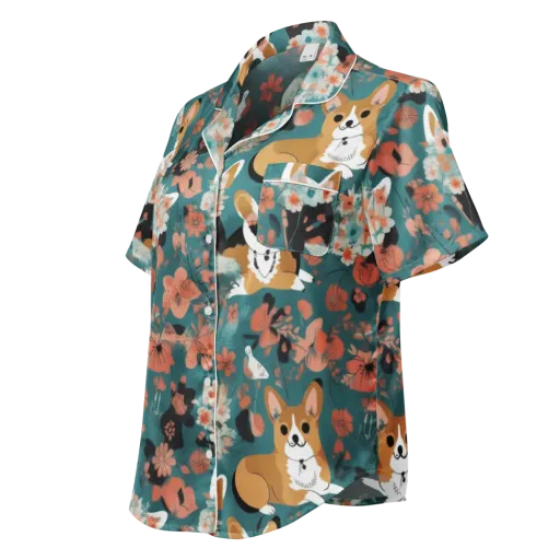 Floral Corgi Club on a Women's Short Sleeve Pajama Top