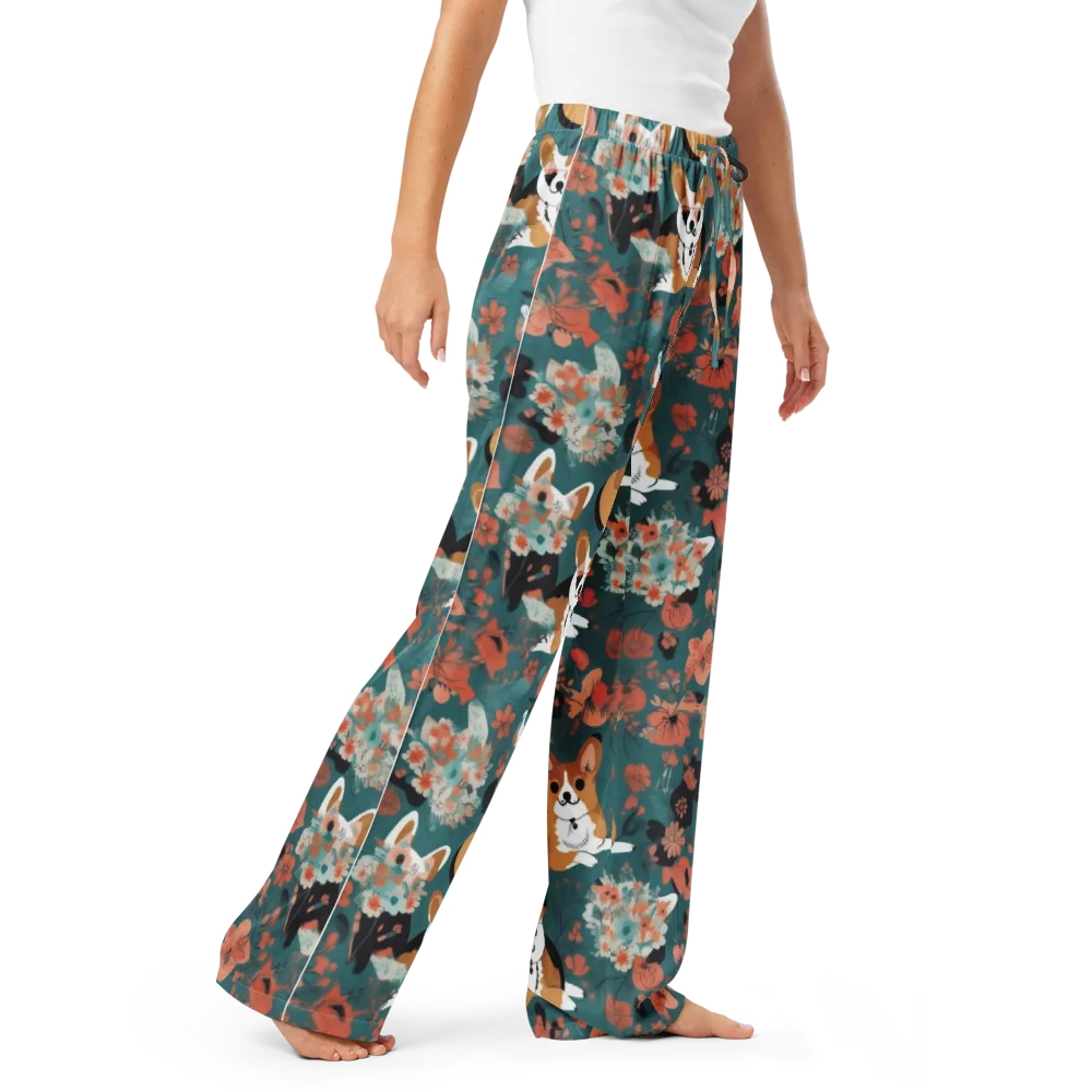 Floral Corgi Club on Women's Pajama Pants — Right Front
