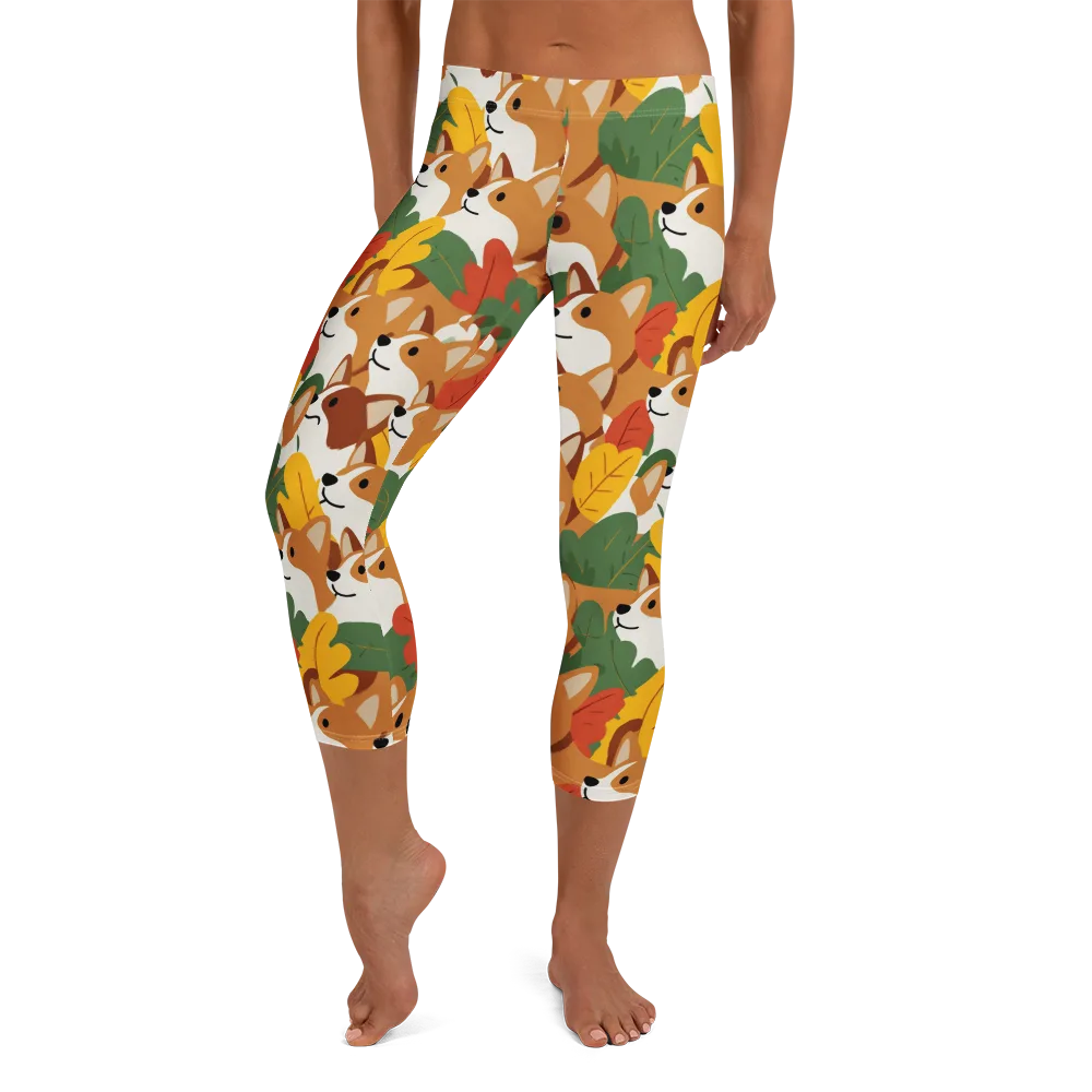 Autumn Corgi Chorus on Capri Leggings — Front