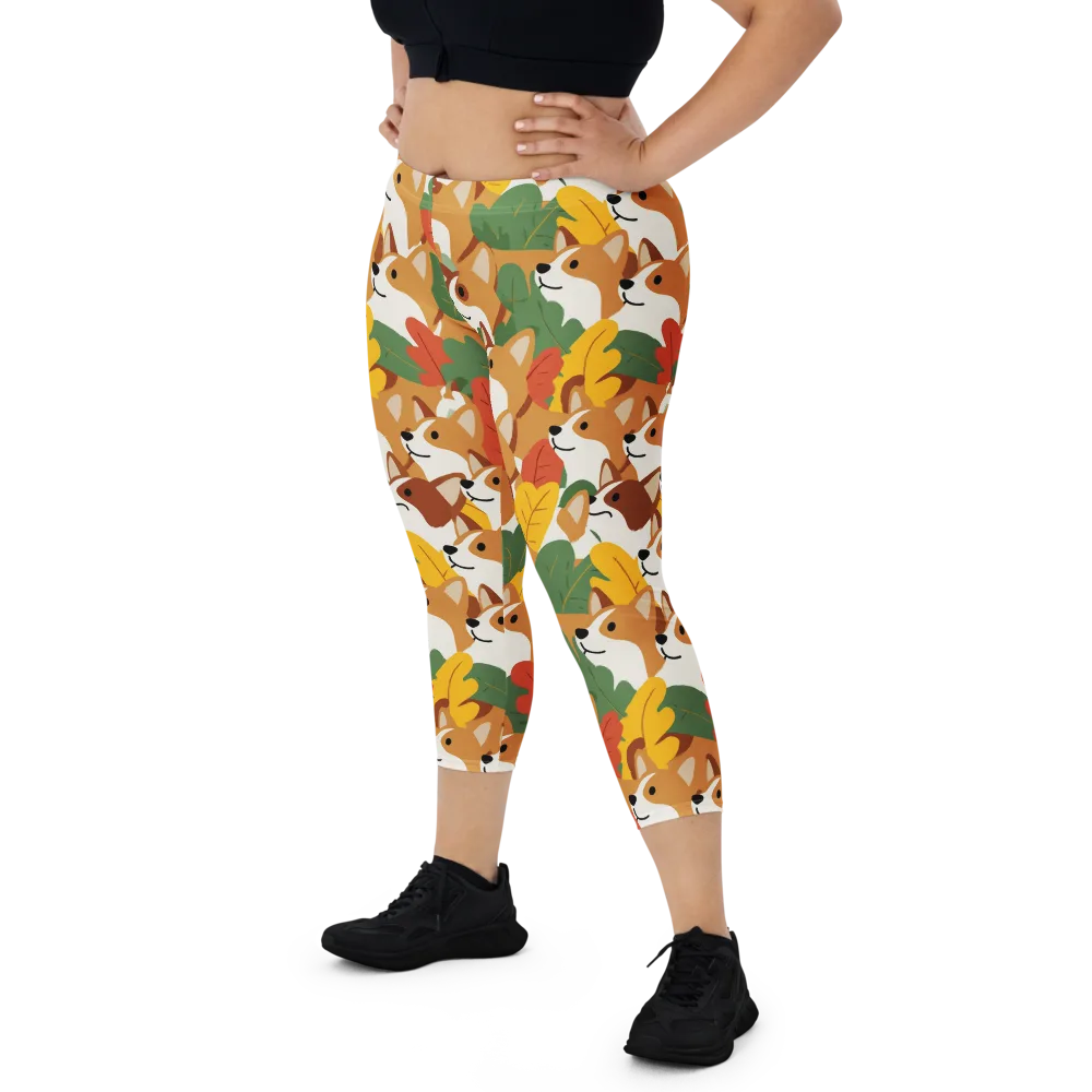 Autumn Corgi Chorus on Capri Leggings — Front