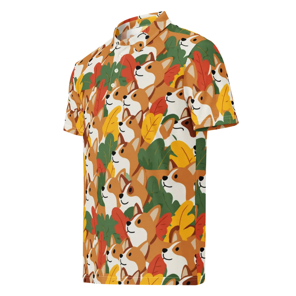 Autumn Corgi Chorus on Men's Slim Fit Polo Shirt — Left Front