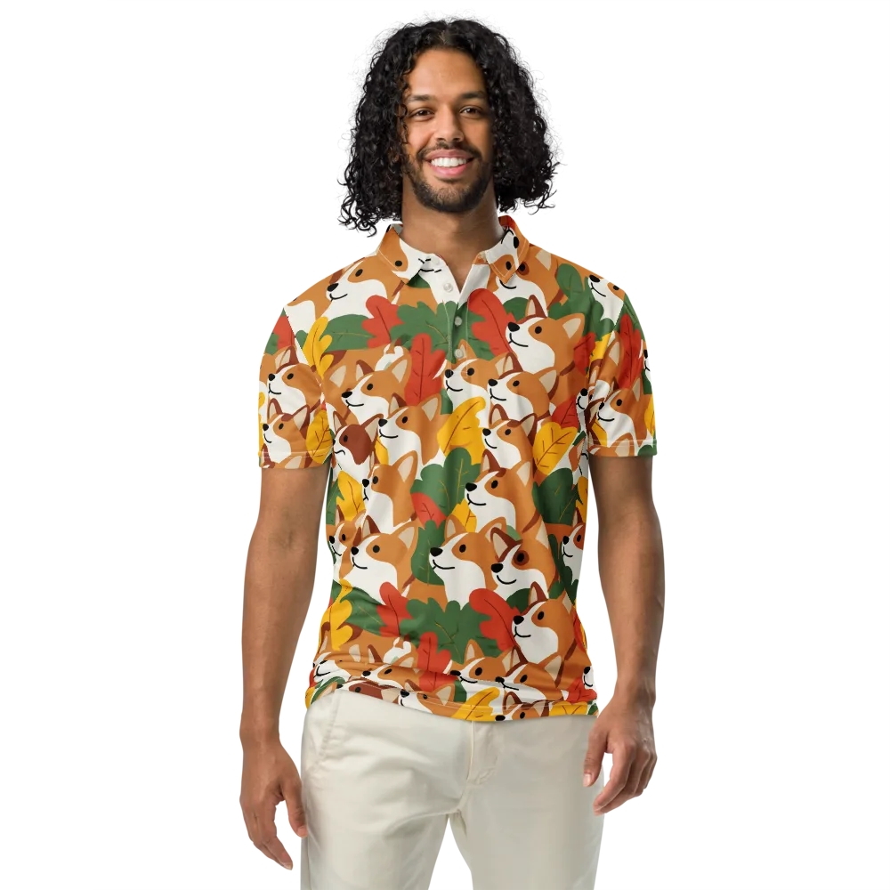 Autumn Corgi Chorus on Men's Slim Fit Polo Shirt — Front