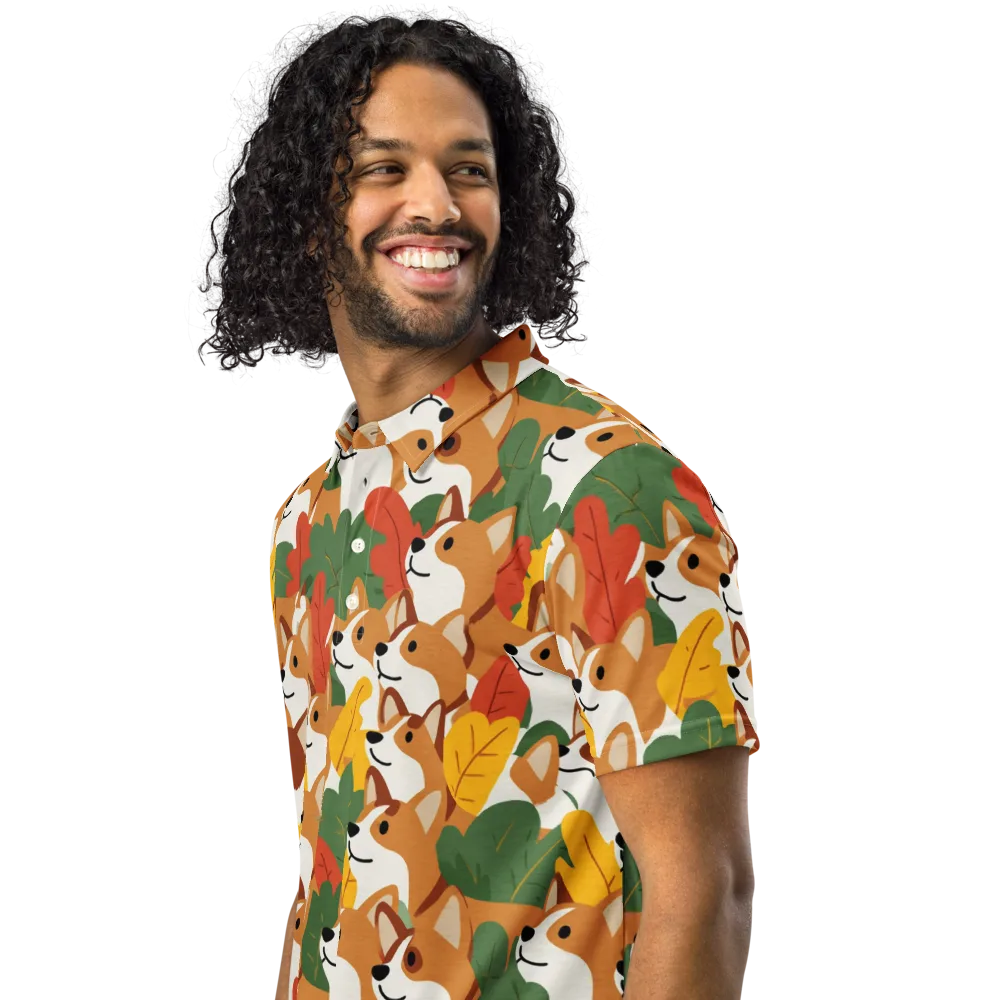 Autumn Corgi Chorus on Men's Slim Fit Polo Shirt — Left Front