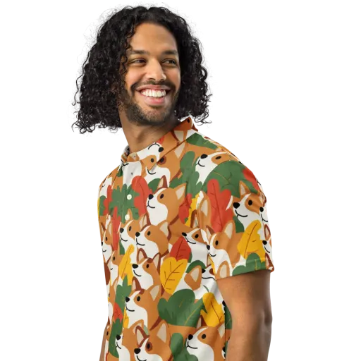 Autumn Corgi Chorus on a Men's Slim Fit Polo Shirt