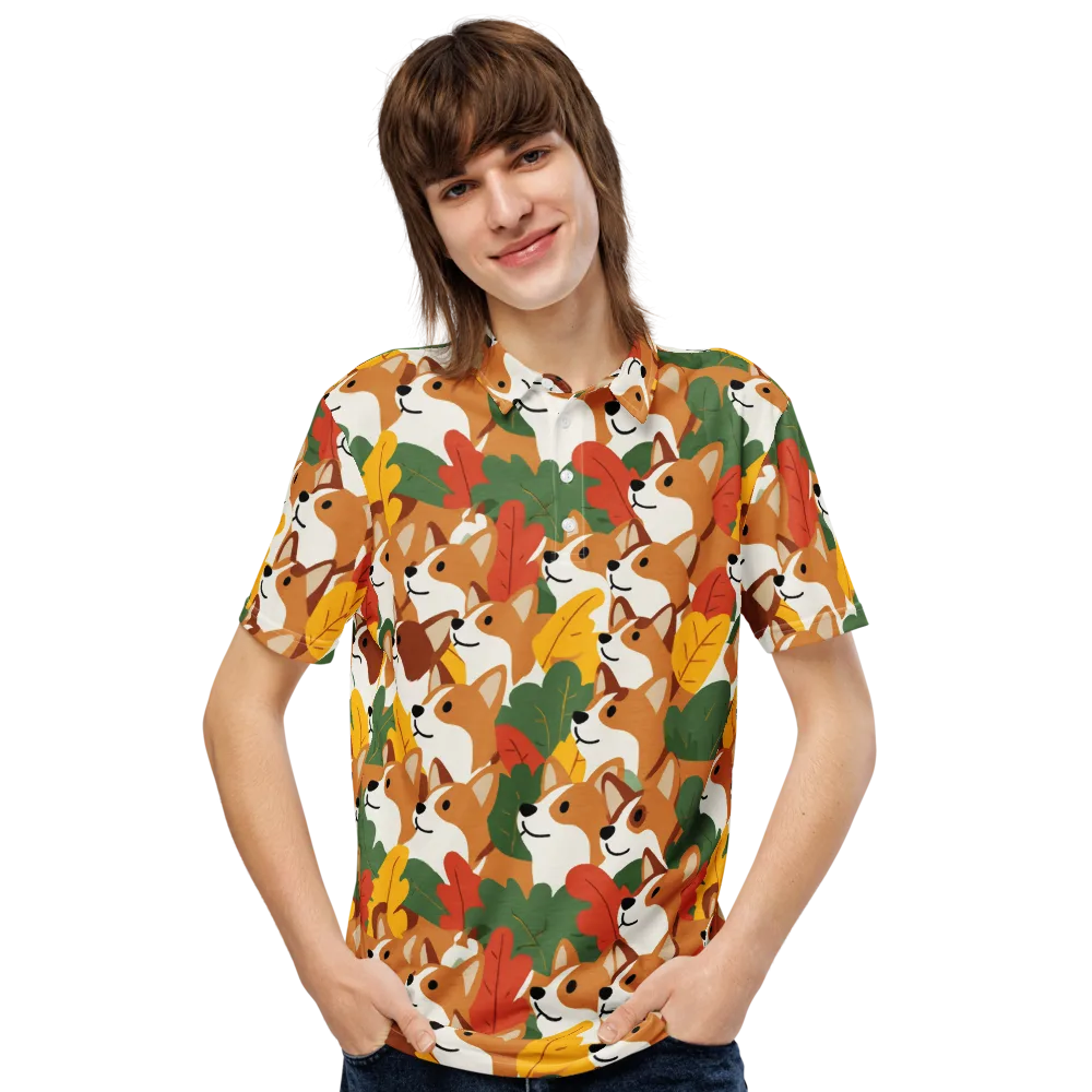 Autumn Corgi Chorus on Men's Slim Fit Polo Shirt — Front