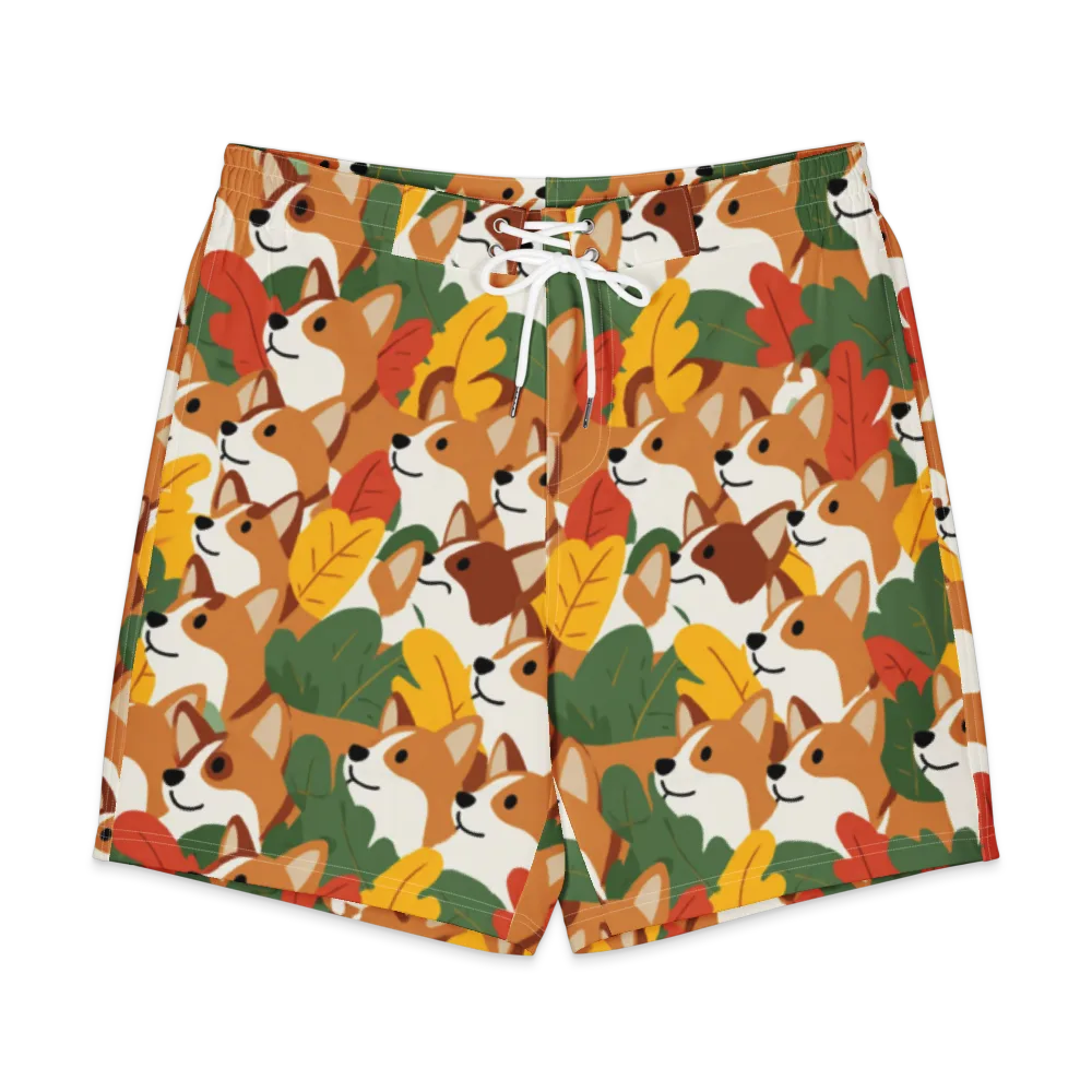 Autumn Corgi Chorus on Men's Board Shorts — Front