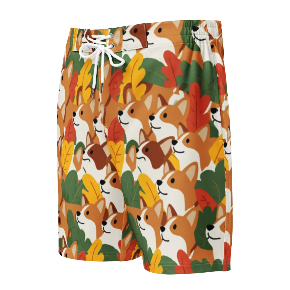 Autumn Corgi Chorus on Men's Board Shorts — Front