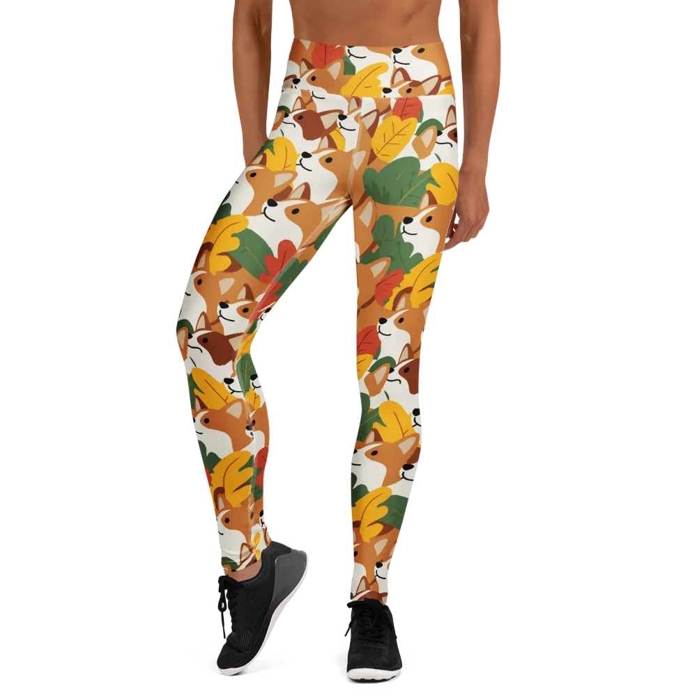 Autumn Corgi Chorus on Yoga Leggings — Front
