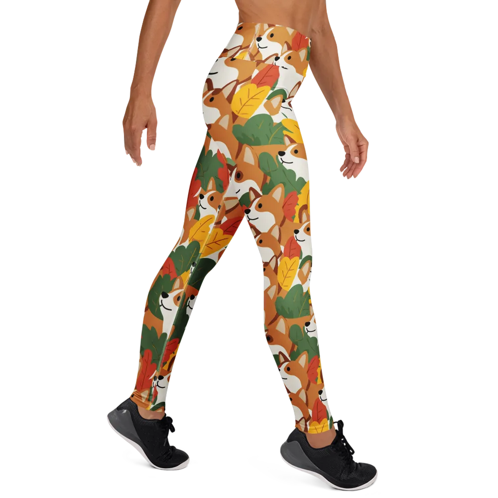 Autumn Corgi Chorus on Yoga Leggings — Right