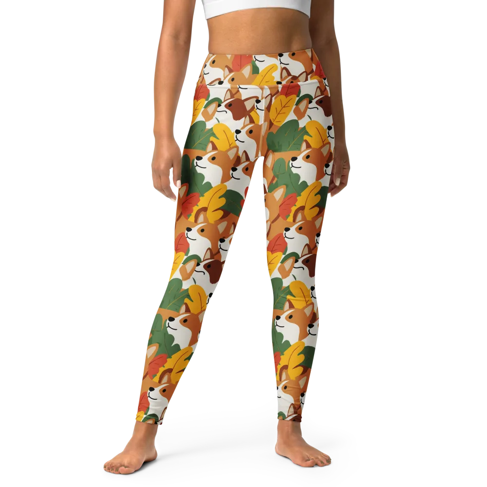 Autumn Corgi Chorus on Yoga Leggings — Front