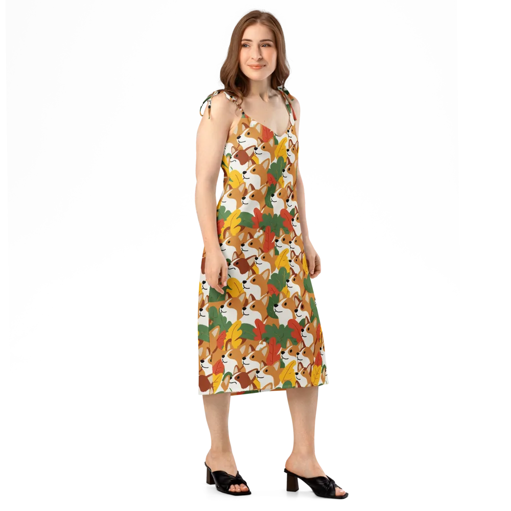 Autumn Corgi Chorus on Slip Dress — Right Front